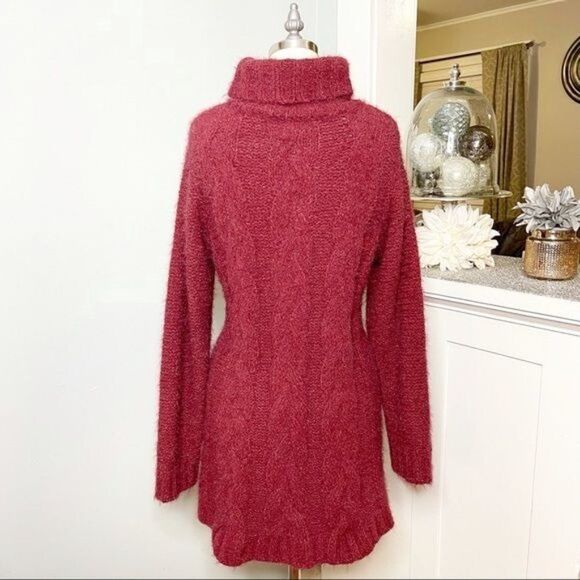 Lulu’s Joyous Cable Knit Turtleneck Sweater Dress Red Maroon Medium - Picture 8 of 12